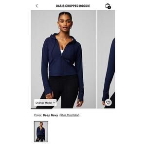 Fabletics Womens Oasis Cropped Hoodie Full Zip Deep Navy Blue Large